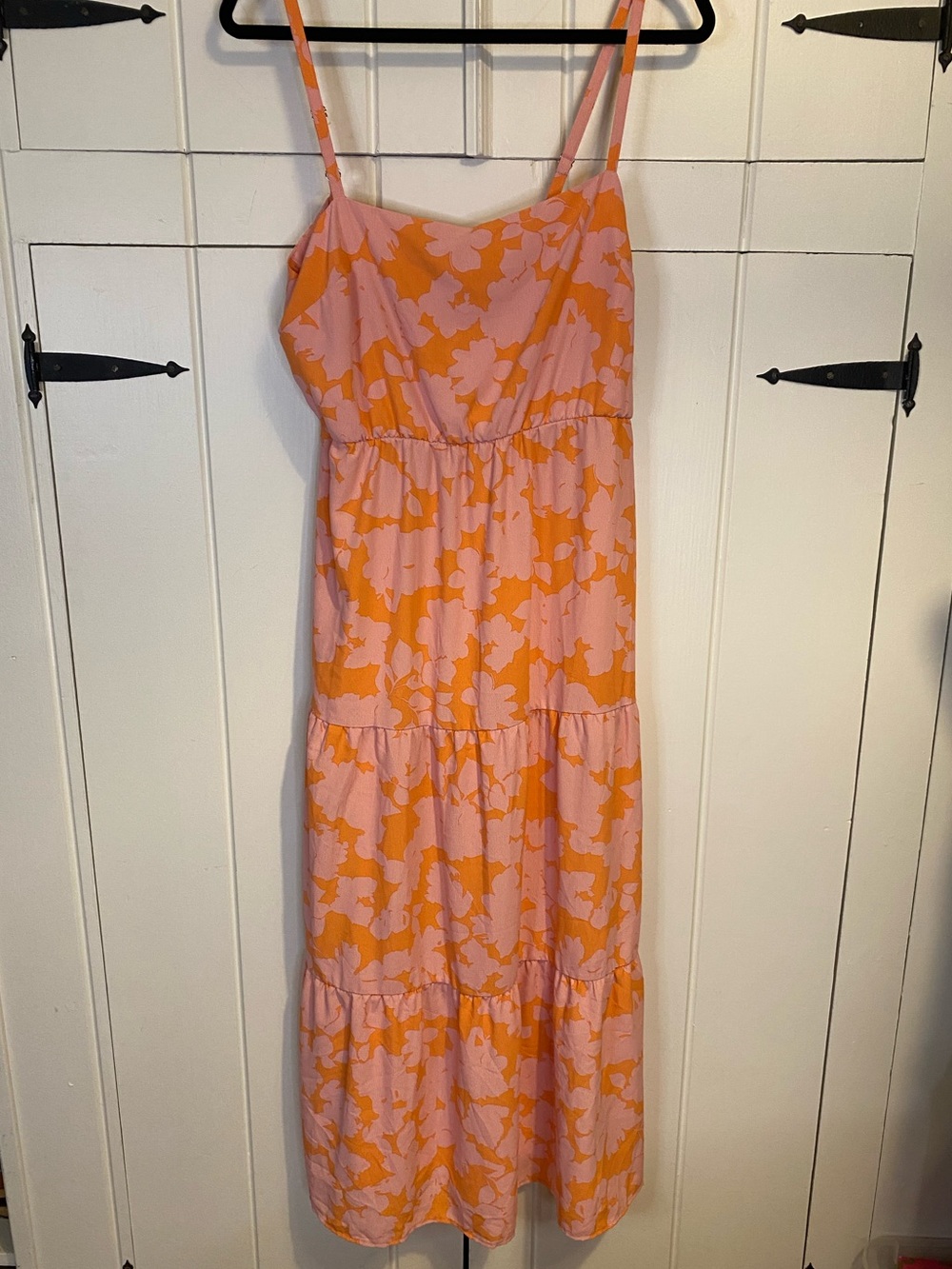 Social Standard by Sanctuary Smocked Back Summer Dress in Orange and Pink. L.